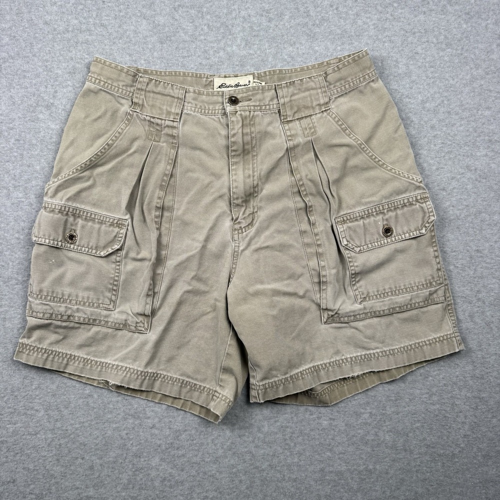 Vintage Eddie Bauer Cargo Shorts Men 34 Green Y2k Outdoor Gorpcore Hiking Safari